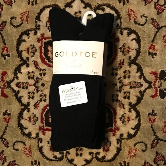 Gold Toe Accessories - Gold Toe Ladies Ribbed Crew Socks – 6 Pair Pack, Black | Comfort & Style